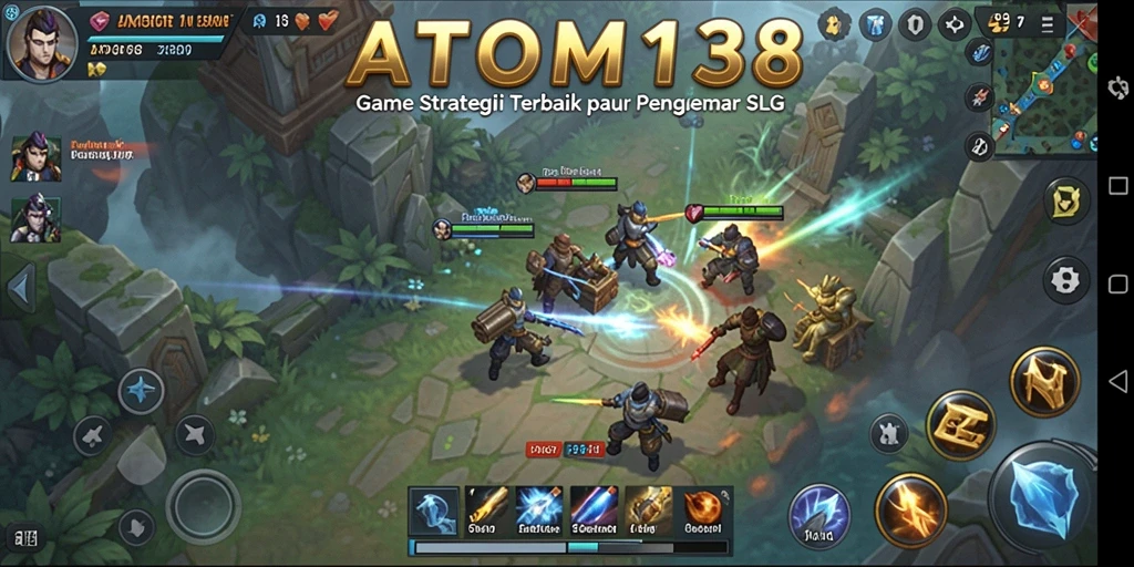 Screenshot ATOM138 menampilkan pertempuran seru dan strategi SLG.