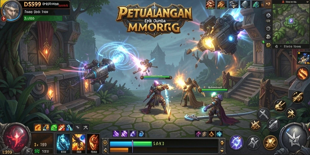 Screenshot menampilkan pertempuran epik dalam game MMORPG DS99.