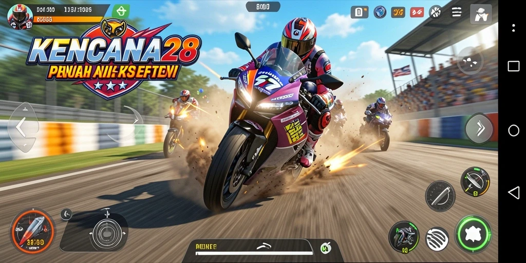 Screenshot KENCANA28 menampilkan balapan motor yang seru dan cepat.