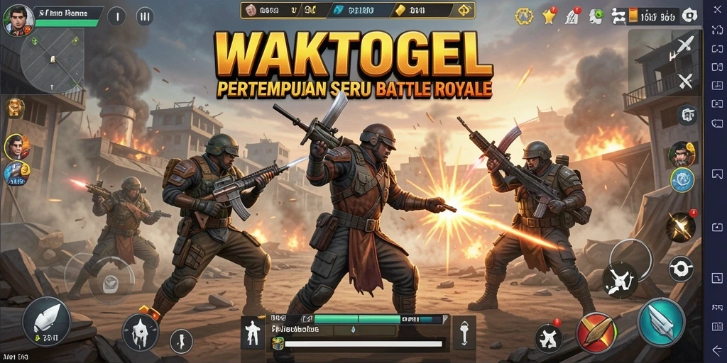 Screenshot WAKTOGEL menampilkan aksi pertempuran intens di medan perang.