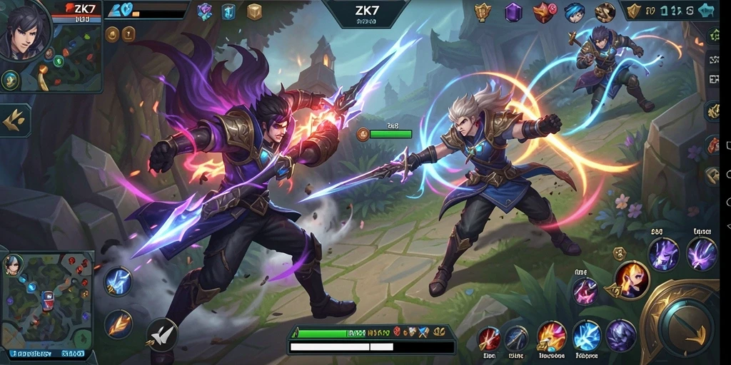 Screenshot ZK7 menampilkan pertarungan intens antar pemain.